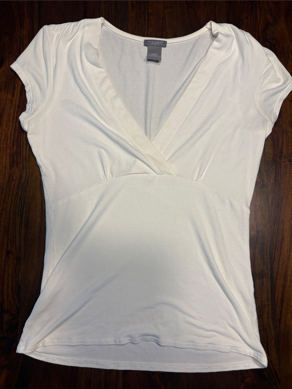 LOFT White Surplice Cap-Sleeve Top